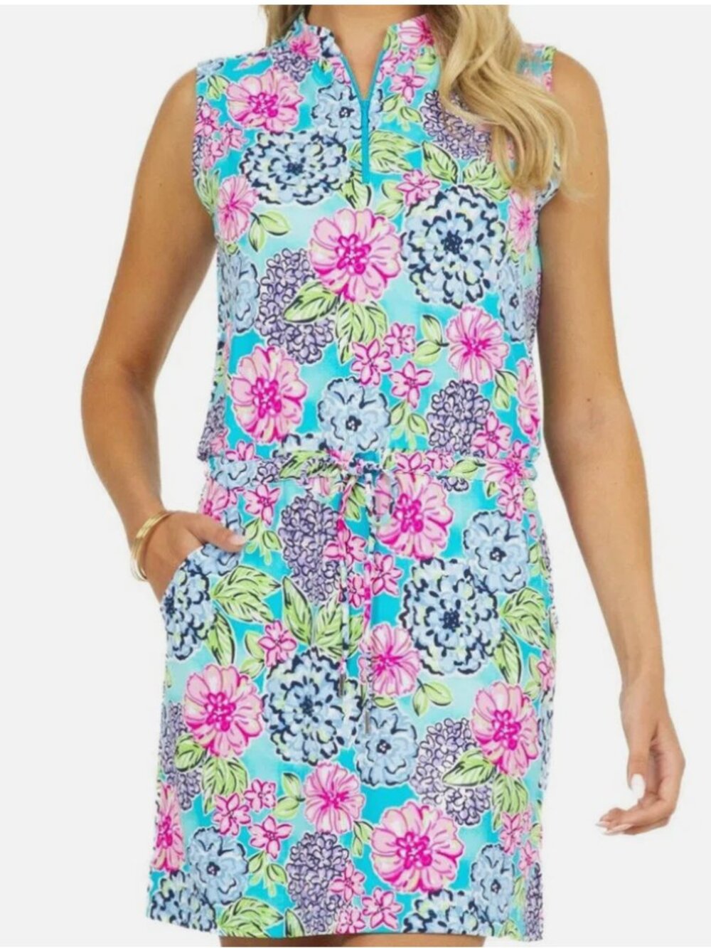 IBKUL Larisa Floral Drawstring Sleeveless Golf Dress Size M